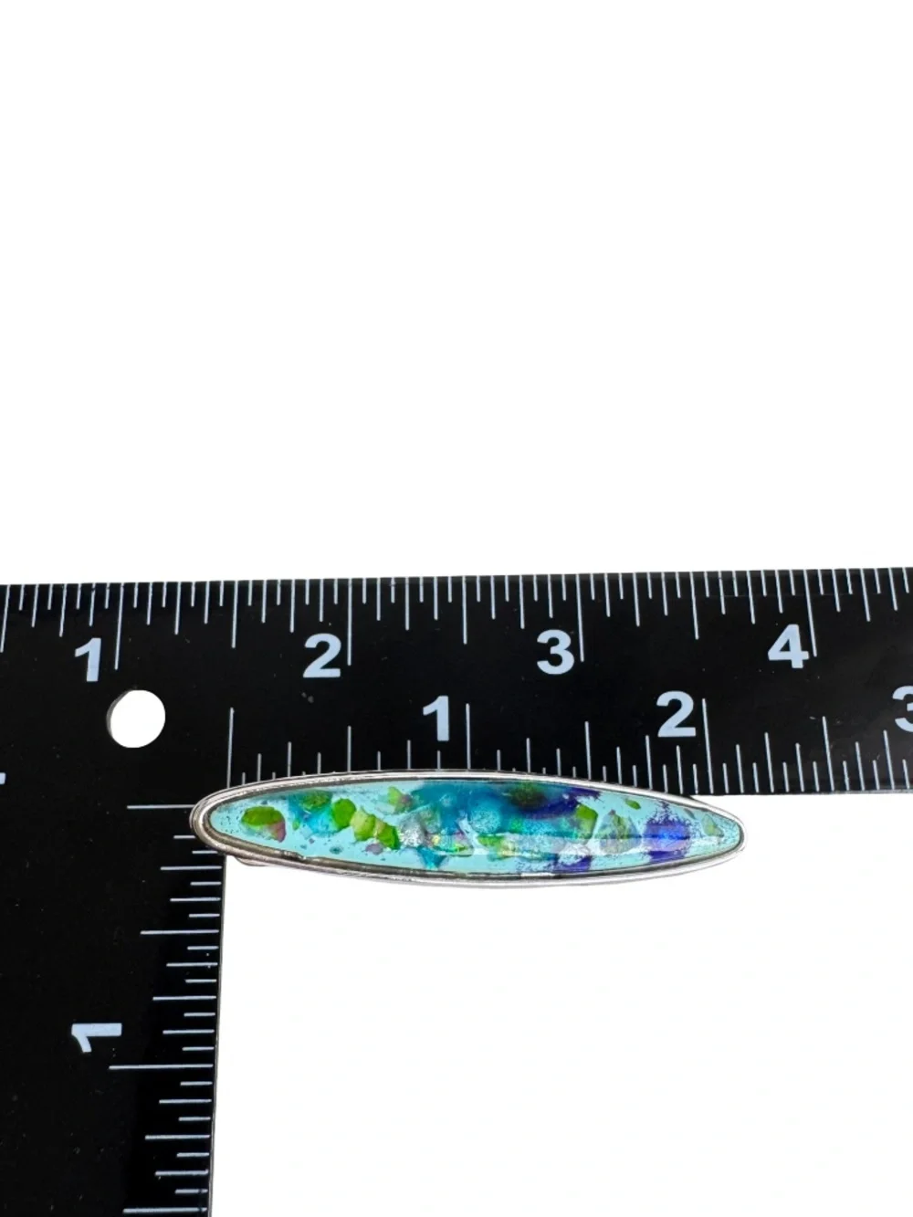 Vintage Japanese Cloisonne Tie Clip Blue Green Abstract Enamel Silver Tone Bar